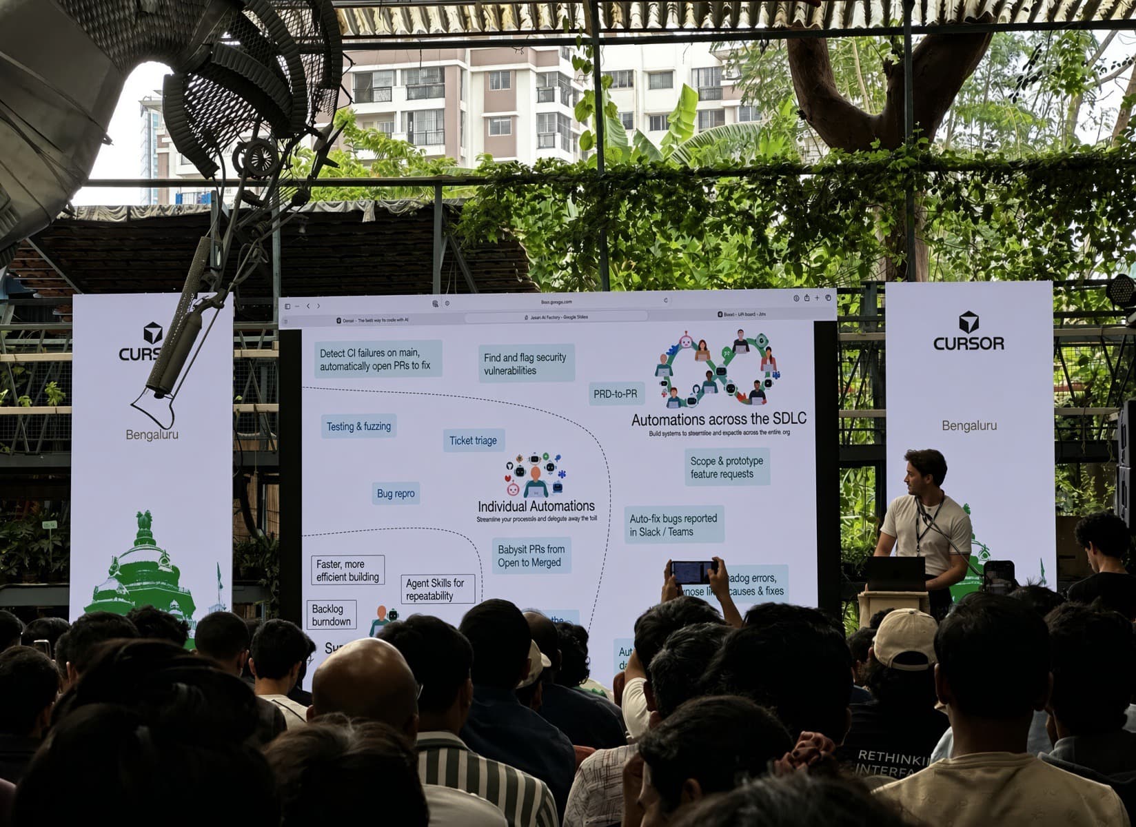 Jason Wiker speaking at a Cursor event in India
